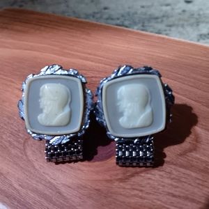 Vintage Double Face Roman Soldier Mesh Cufflinks Cameo Two Heads Bullet Back